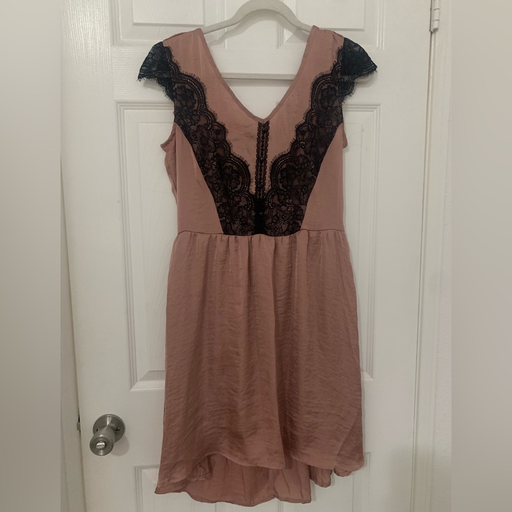 Black Floral Lace Rose Pink Dress